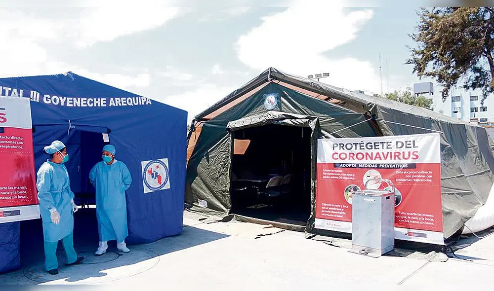 atención. En el hospital Goyeneche se cuenta con dos carpas donde se atiende los casos que llegan con presuntos síntomas de coronavirus.