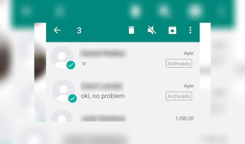 5. Seleccionarlos y desarchívalo para verlos nuevamente en WhatsApp. Foto: Captura.