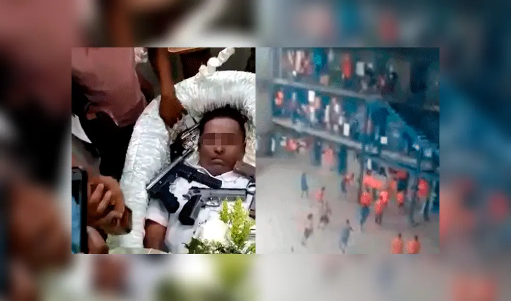 Ataúd de exreo asesinado fue adornado con pistolas y botellas de whisky. Fuente: Composición