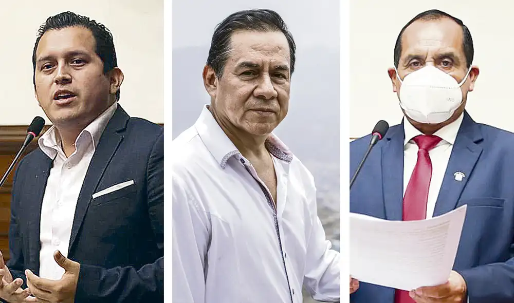 Aliados por la vacancia. José Luna Morales (Podemos Perú), José Vega (UPP) y Grimaldo Vásquez (SP). Composición La República Aliados por la vacancia. José Luna Morales (Podemos Perú), José Vega (UPP) y Grimaldo Vásquez (SP). Composición La República