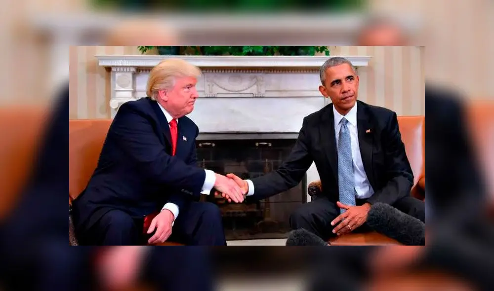 Primer encuentro entre Donald Trump y Barack Obama para el traspaso del poderes. Foto: AFP.