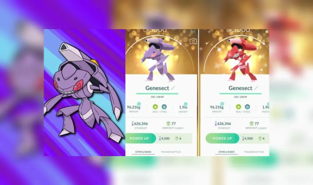 Genesect en su forma normal y shiny dentro de Pokémon GO. No obstante, la variante variocolor de este mítico aún no estará disponible. Genesect en su forma normal y shiny dentro de Pokémon GO. No obstante, la variante variocolor de este mítico aún no estará disponible.