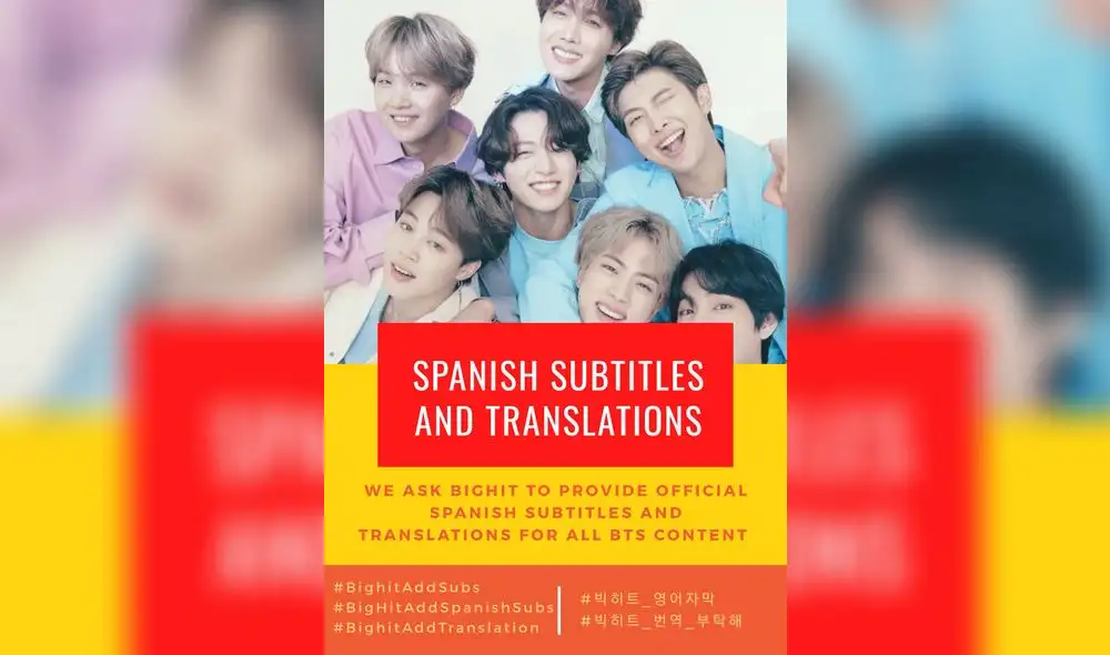 ARMY de Latinoamérica solicita que se subtitule al español y portugués el contenido de BTS 