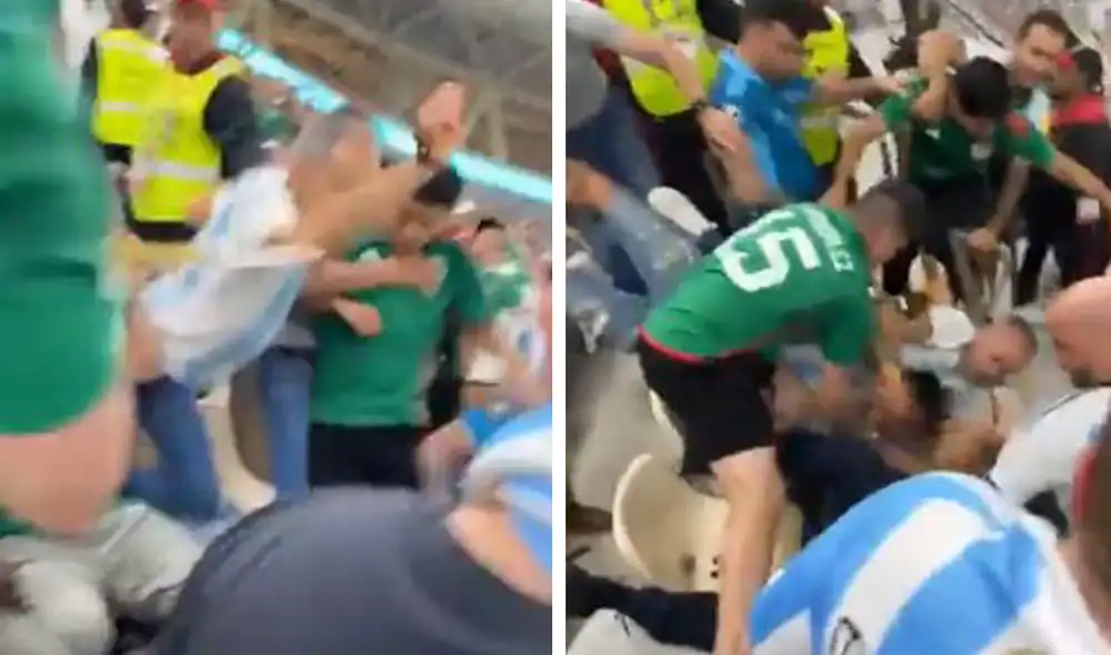 Argentina ganó a México por el Grupo C del Mundial Qatar 2022 y los hinchas se agredieron. Foto: composición GLR/Captura Twitter