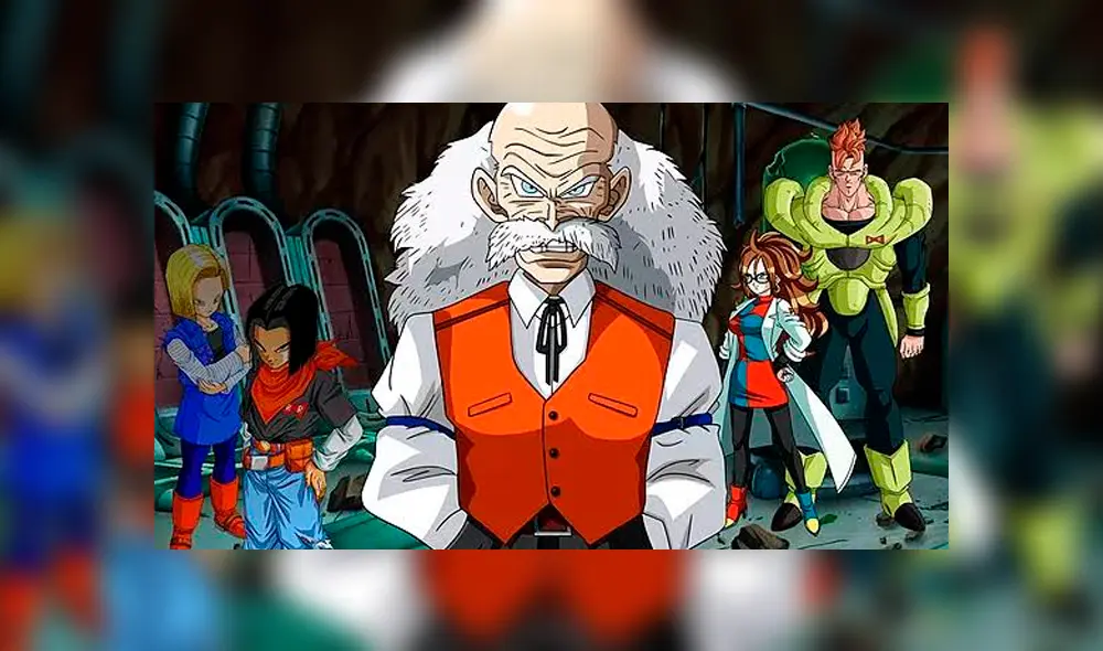 El Dr. Gero junto a los androides 16, 17, 18 y 21.