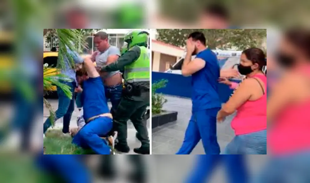 En el video se aprecia a dos personas golpeando con puños y patadas al doctor mientras este trata de soltarse y sale huyendo. Foto: Captura En el video se aprecia a dos personas golpeando con puños y patadas al doctor mientras este trata de soltarse y sale huyendo. Foto: Captura