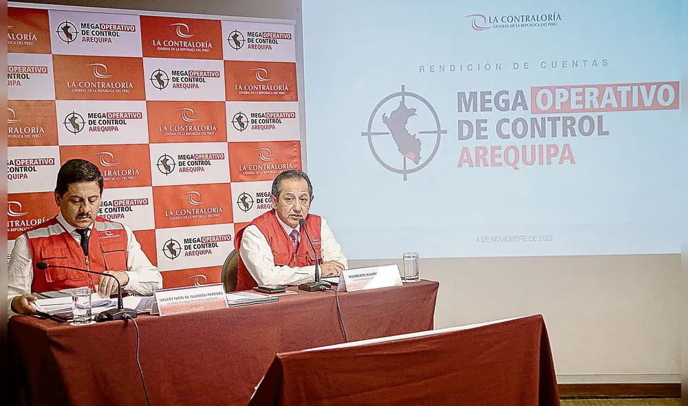 RESULTADOS. Gerente de Control de Arequipa, Fabio Niño de Guzmán y el vicecontralor de Integridad, Humberto Ramírez, expusieron los hallazgos. RESULTADOS. Gerente de Control de Arequipa, Fabio Niño de Guzmán y el vicecontralor de Integridad, Humberto Ramírez, expusieron los hallazgos.