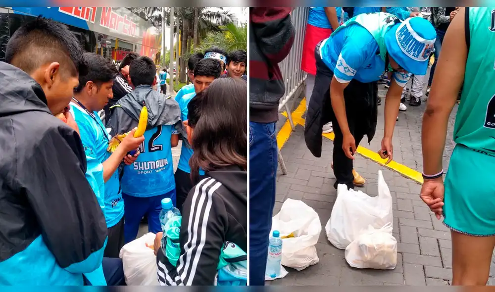 Hinchas de Binacional dan el ejemplo usando bolsas para sus desperdicios.