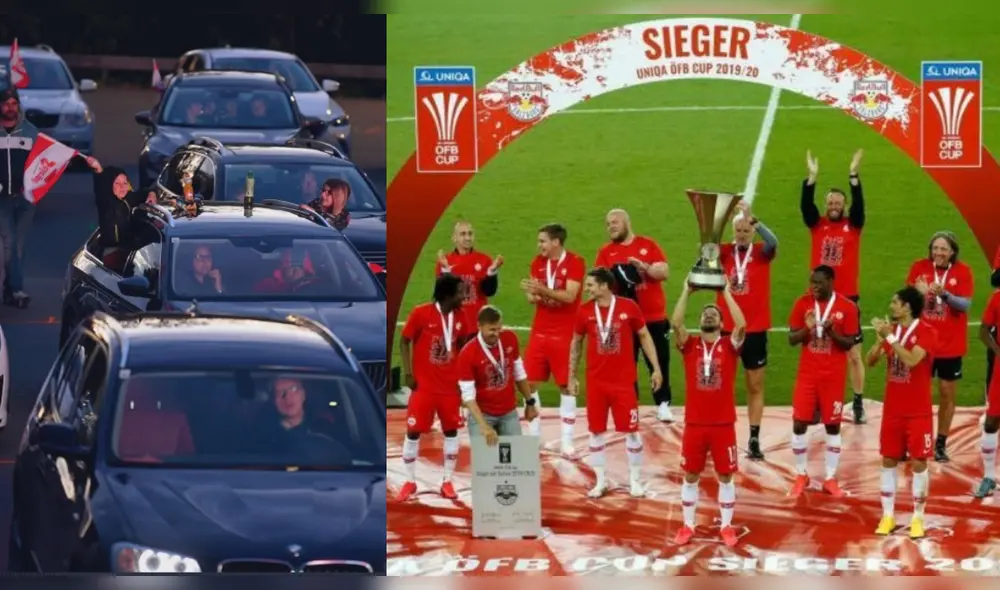 RB Salzburg se coronó campeón en Austria y festejaron cumpliendo el metro de distancia. Foto Twitter