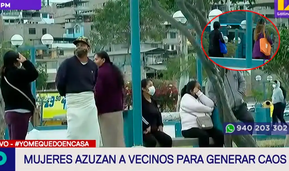 Una mujer aún no identificada azuzaba el caos en Villa María del Triunfo con la ilusión de la repartición de canastas. Una mujer aún no identificada azuzaba el caos en Villa María del Triunfo con la ilusión de la repartición de canastas.