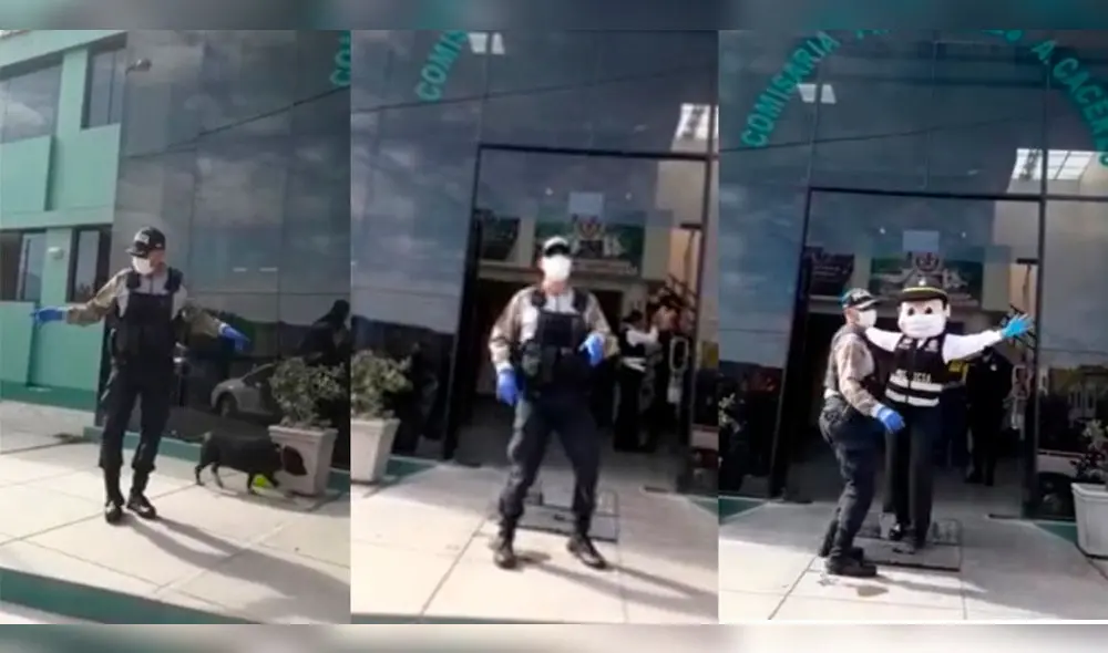 Esta vez, el policía protagonizó su particular baile en el frontis de la comisaría Andrés Avelino Cáceres en el distrito de Hunter.