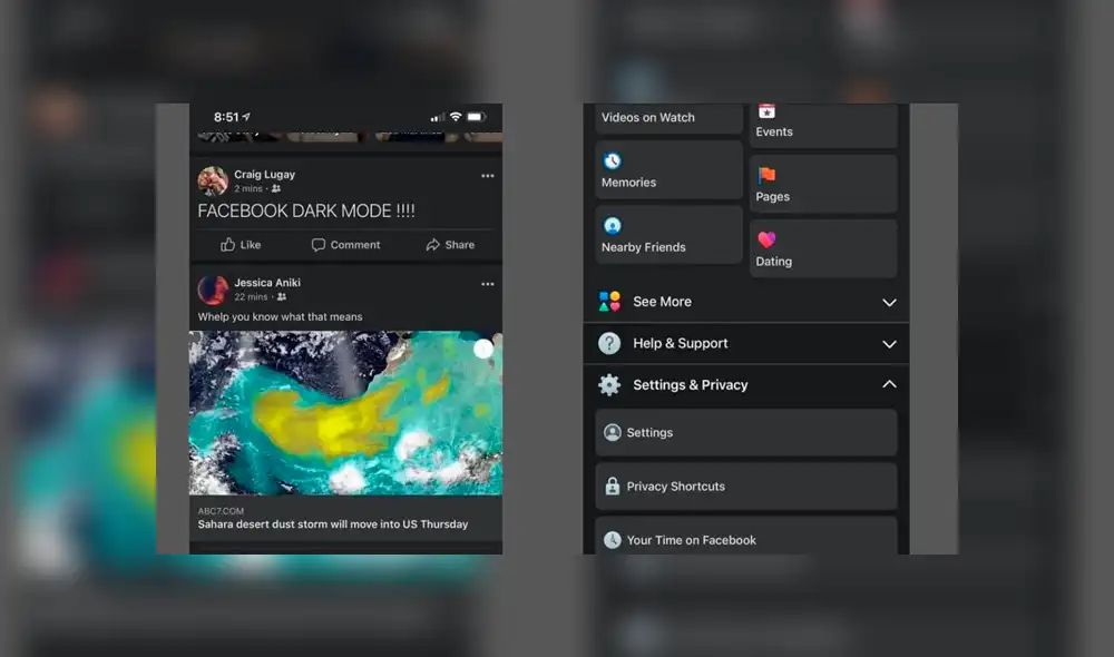 El modo oscuro de la red social se activa desde su misma configuración. Foto: Facebook.