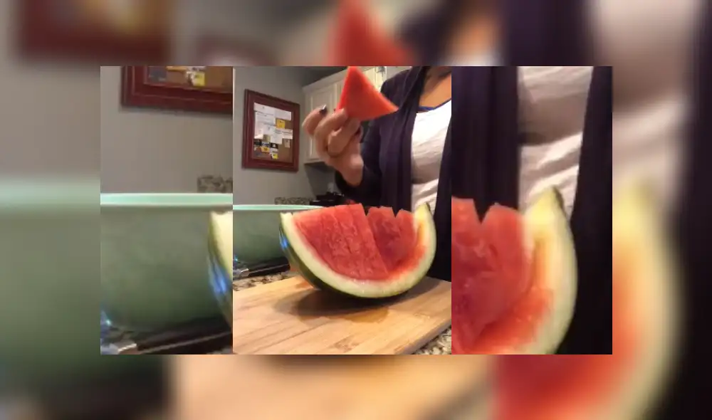 Video es viral en YouTube. La mujer sorprendió a los internautas al usar un curioso instrumento para cortar una sandía.