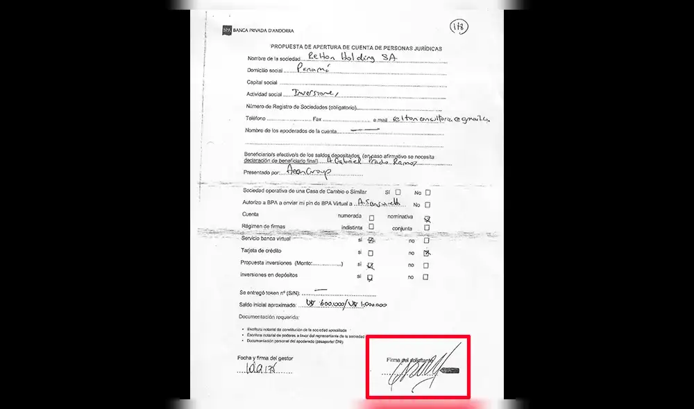 Documentos prueban que Prado abrió cuenta en Banca de Andorra