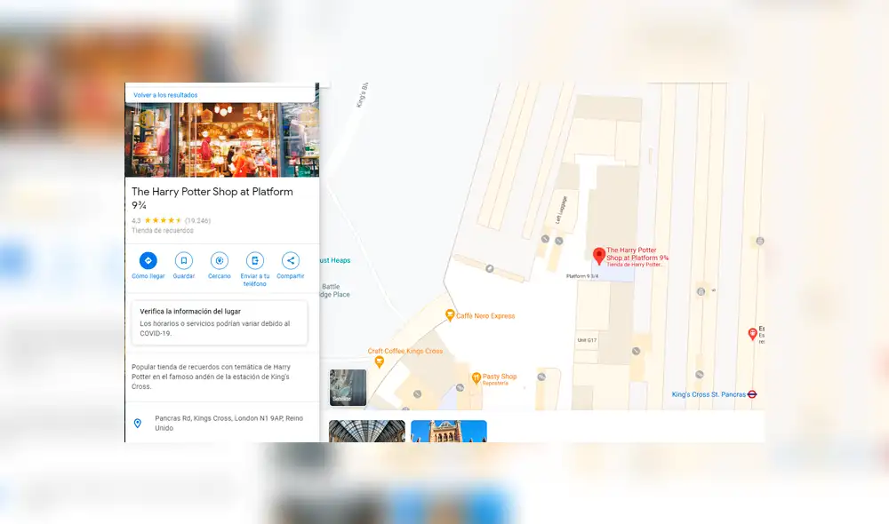 Desliza las imágenes para ver cómo luce realmente la estación de trenes King’s Cross que aparece en las películas de Harry Potter. Fotocapturas: Google Maps.