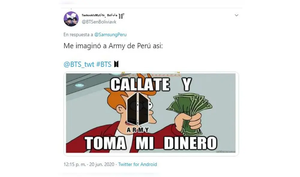 Reacciones de fans al lanzamiento del Galaxy S20+ BTS Edition. Foto: captura Twitter.