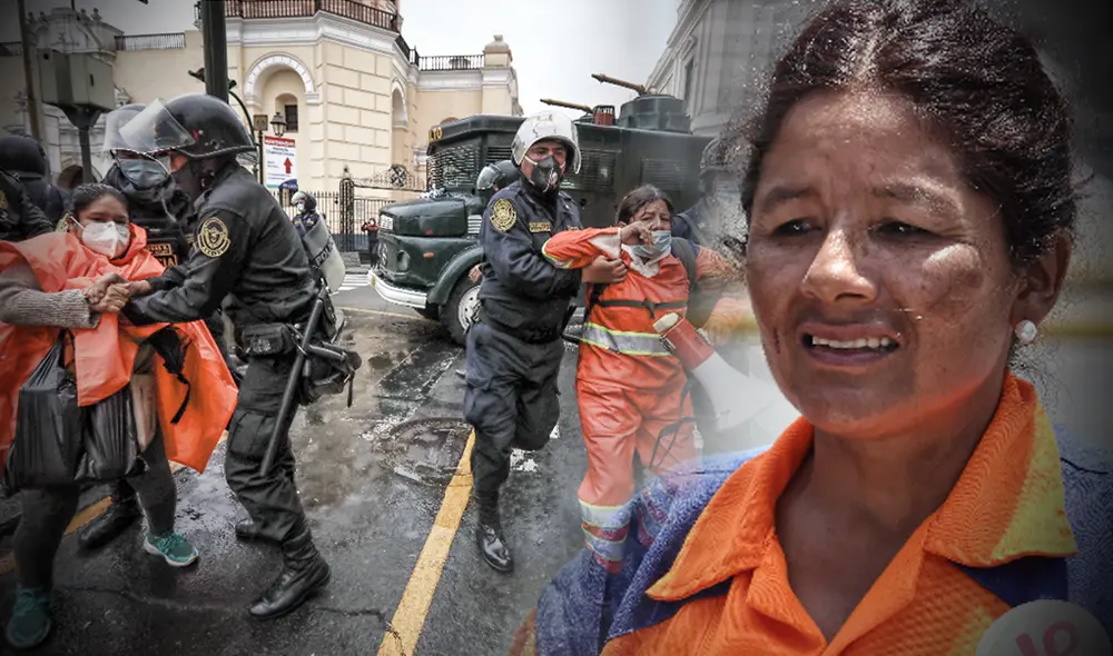 El 30 de junio, las trabajadoras de limpieza pública de la Municipalidad de Lima fueron agredidas por la Policía Nacional mientras protestaban. Fotos: Jorge Cerdán / Michael Ramón / La República.
