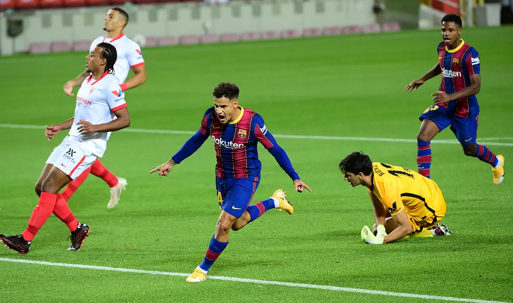 Philippe Coutinho marcó el gol del empate en el Barcelona-Sevilla. Foto: AFP Philippe Coutinho marcó el gol del empate en el Barcelona-Sevilla. Foto: AFP