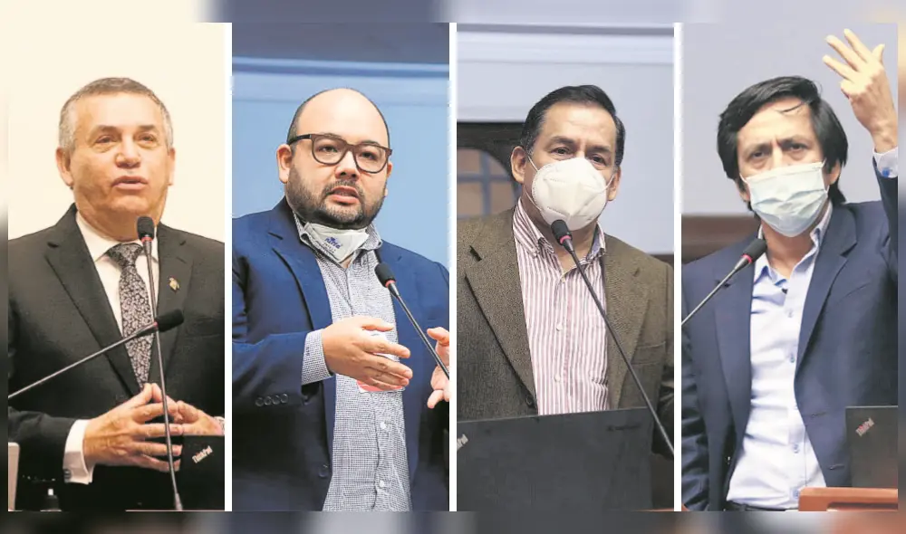 Sospechas. Los portavoces que bloquean la reforma son Daniel Urresti (Podemos Perú), Diethell Columbus (Fuerza Popular), José Vega (UPP) y Fernando Meléndez (APP). Sospechas. Los portavoces que bloquean la reforma son Daniel Urresti (Podemos Perú), Diethell Columbus (Fuerza Popular), José Vega (UPP) y Fernando Meléndez (APP).