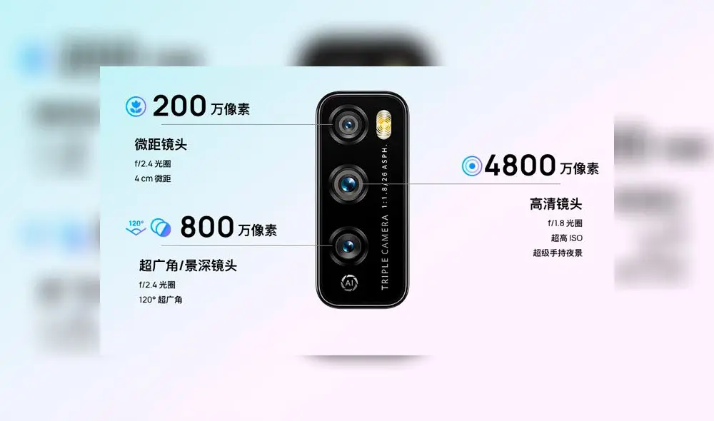 La triple cámara trasera del Huawei Enjoy Z 5G está conformada por un sensor principal de 48 Mpx.