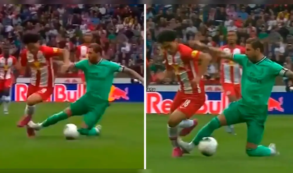 Real Madrid: Sergio Ramos casi lesiona a jugador del Salzburgo en amistoso internacional jugador en el Red Bull Arena.