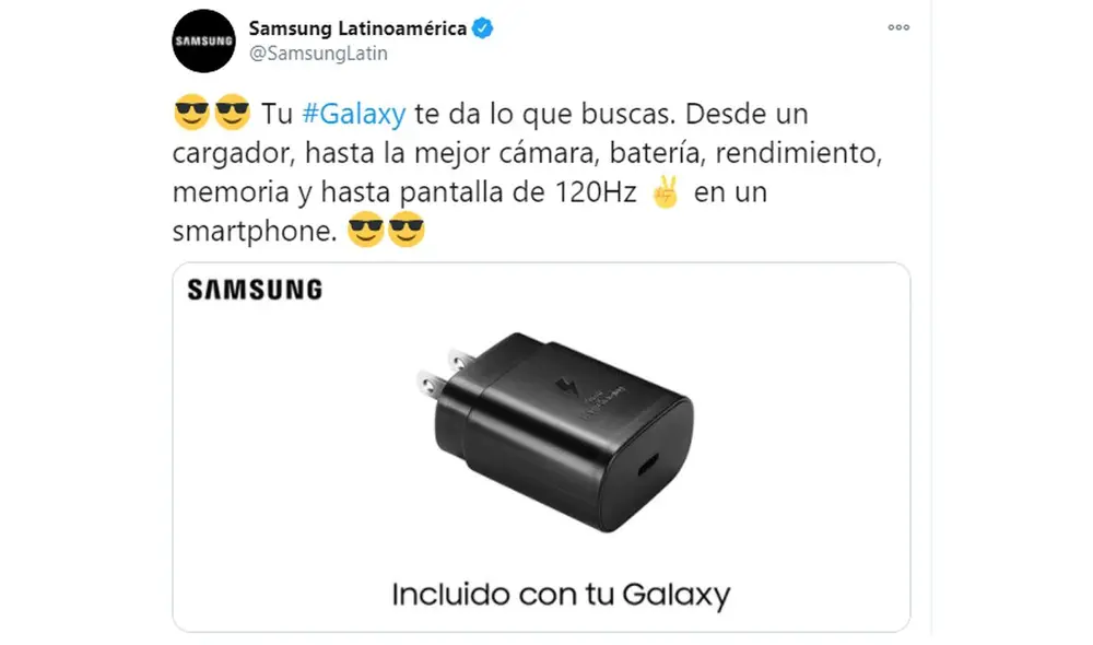 Mensaje de Samsung. Foto: Captura de Twitter