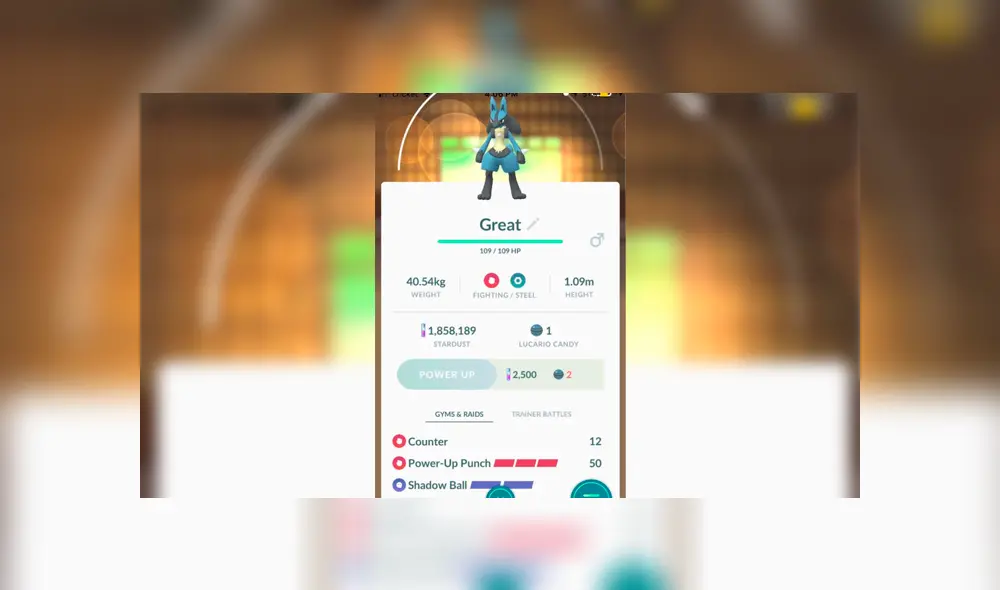 Lucario
Contraataque, Bola Sombra y Puño Incremento Lucario
Contraataque, Bola Sombra y Puño Incremento