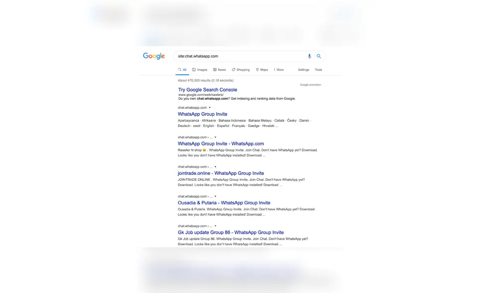 Gran cantidad de grupos privados de WhatsApp aparecen en Google y cualquiera puede unirse a ellos.