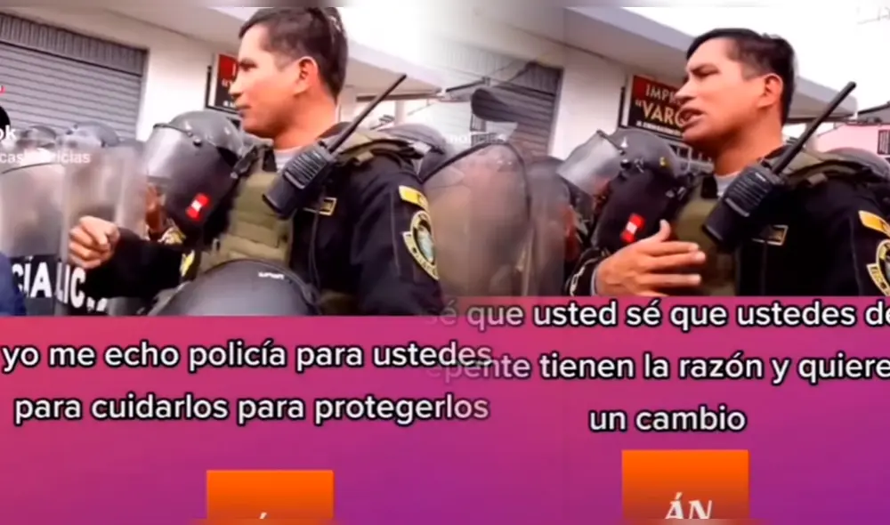 Un agente del orden logró sostener un dipalogo con los manifestantes en Áncash. Foto: composición de Fabrizio Oviedo/La República/Áncash Noticias