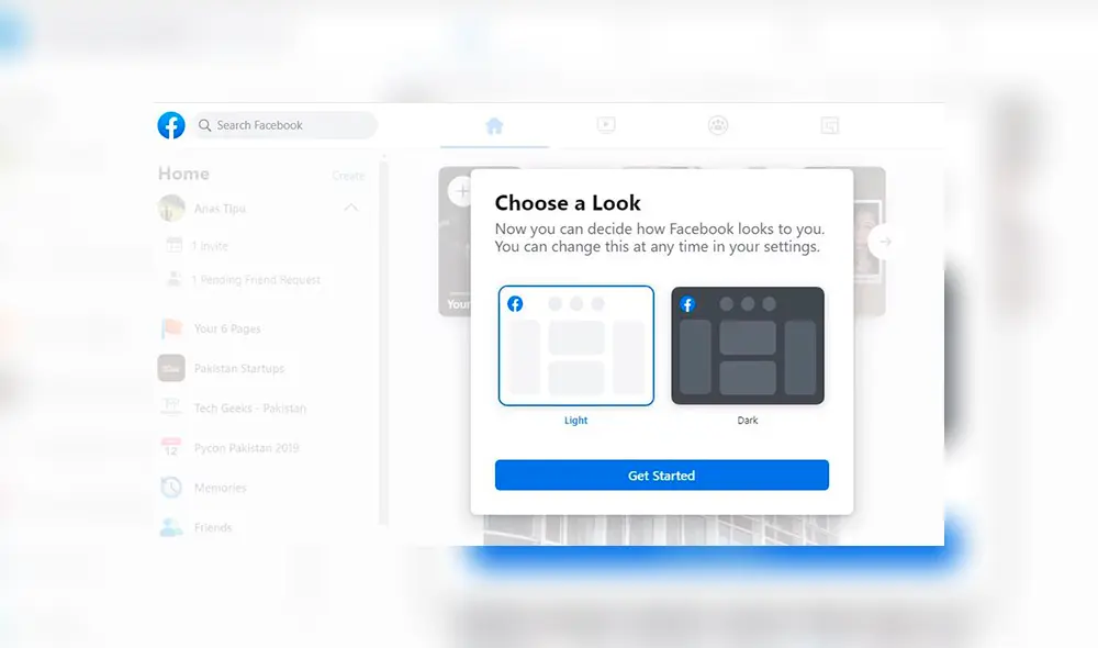 Modo Oscuro de Facebook.