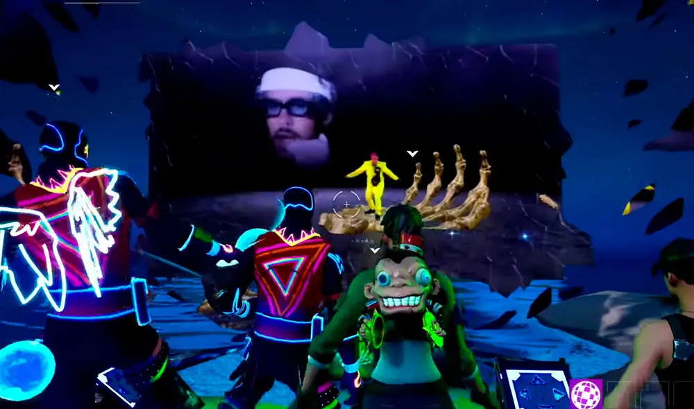 J Balvin canta 'Que pretendes' junto a Bad Bunny en el show Fiesta Ultratumba de Fortnite. Foto captura: YouTube