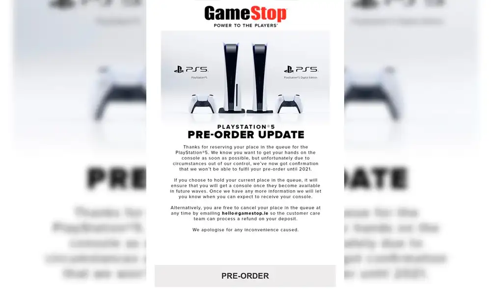 GameStop anuncia que las reservas de PS5 se retrasarían hasta 2021. Foto: Gaming Intel