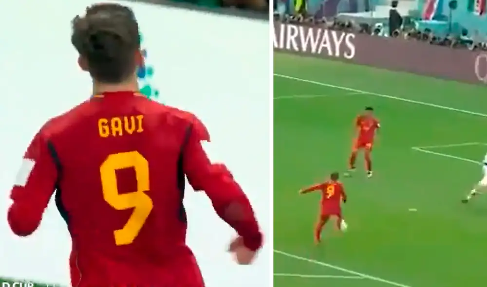 Gavi anotó su primer gol en los Mundiales. Foto: composición LR/DirecTV Sports