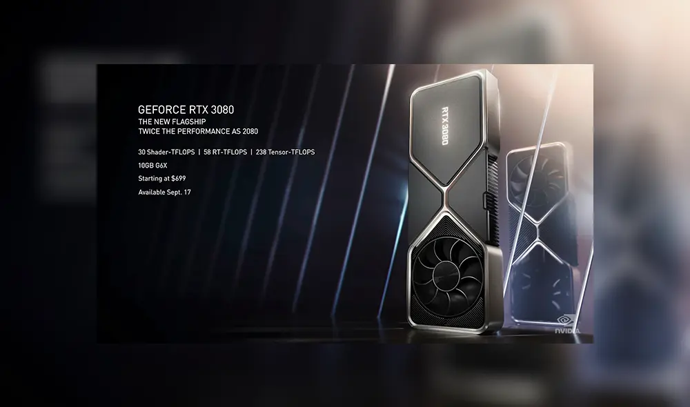 La tarjeta gráfica NVIDIA GeForce RTX 3080 saldrá a la venta el 17 de septiembre. Foto: NVIDIA.