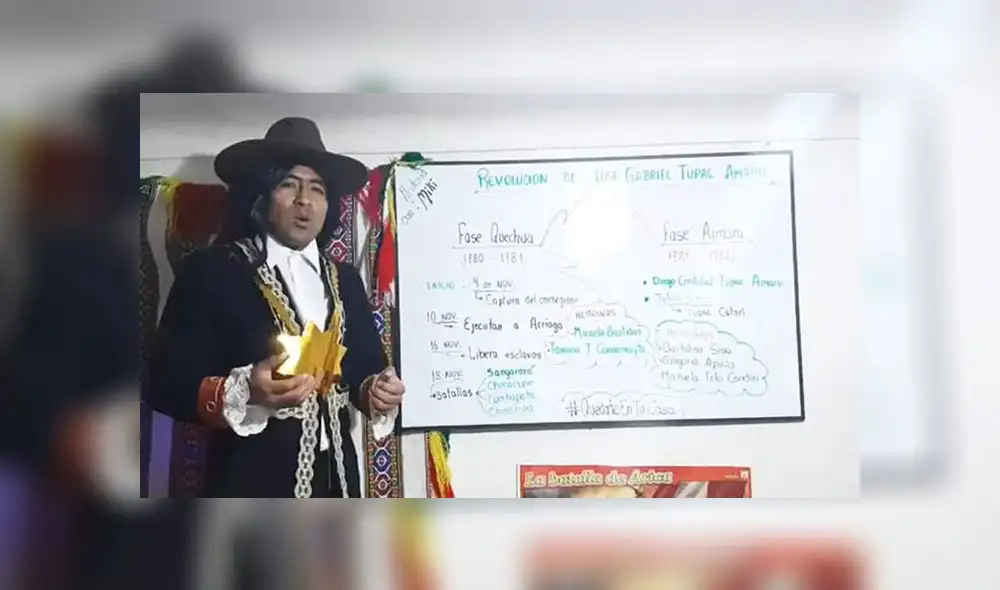 Disfrazado de Túpac Amaru, el Faraón Ramsés o vestido de un emperador romano, hizo un sello registrado en sus clases presenciales que ahora pone en práctica en las virtuales. Disfrazado de Túpac Amaru, el Faraón Ramsés o vestido de un emperador romano, hizo un sello registrado en sus clases presenciales que ahora pone en práctica en las virtuales.