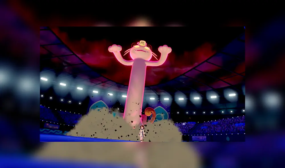 Meowth forma Gigamax en Pokémon Escudo y Espada.