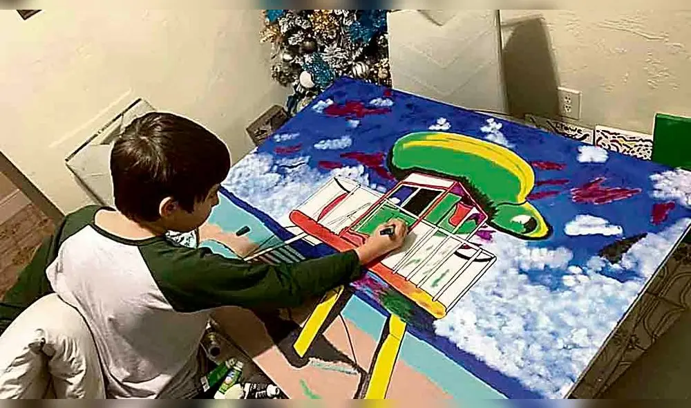 talento. Matthew, en pleno proceso de creación. Desde los dos años, ha elaborado cerca de 500 pinturas que abarrotan su casa en Miami.