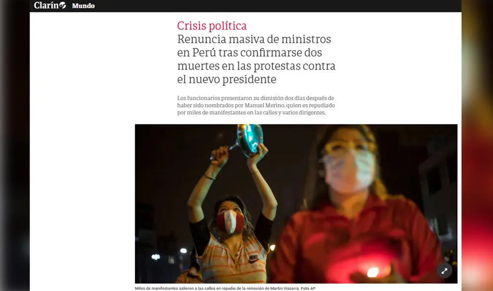 Clarín reporta sobre la renuncia masiva. Foto: Captura de Clarín Clarín reporta sobre la renuncia masiva. Foto: Captura de Clarín