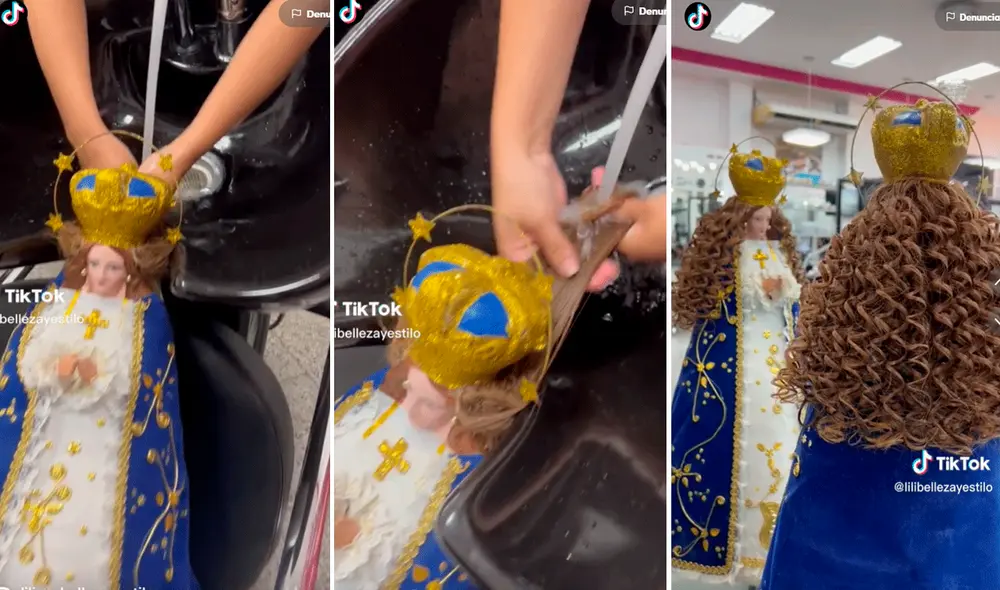 Usuarios en redes se quedaron asombrados, pues no es común ver una estatua religiosa asistir a un spa. Foto: composición de LR/captura de TikTok/@Lilibellezayestilo