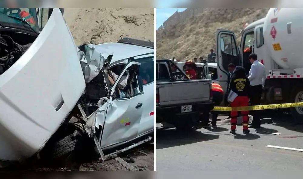 Choque frontal entre camioneta y cisterna deja cuatro muertos. Choque frontal entre camioneta y cisterna deja cuatro muertos.