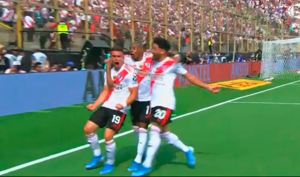 Rafael Santos Borré marcó el primer gol del River Plate vs. Flamengo por la final de la Copa Libertadores 2019. | Foto: Fox Sports Rafael Santos Borré marcó el primer gol del River Plate vs. Flamengo por la final de la Copa Libertadores 2019. | Foto: Fox Sports