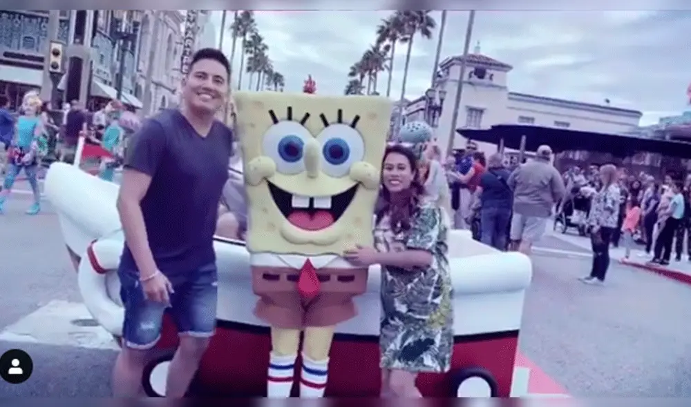 Pedro Loli se vistió de Bob Esponja y pidió matrimonio a Fiorella Méndez [VIDEO]