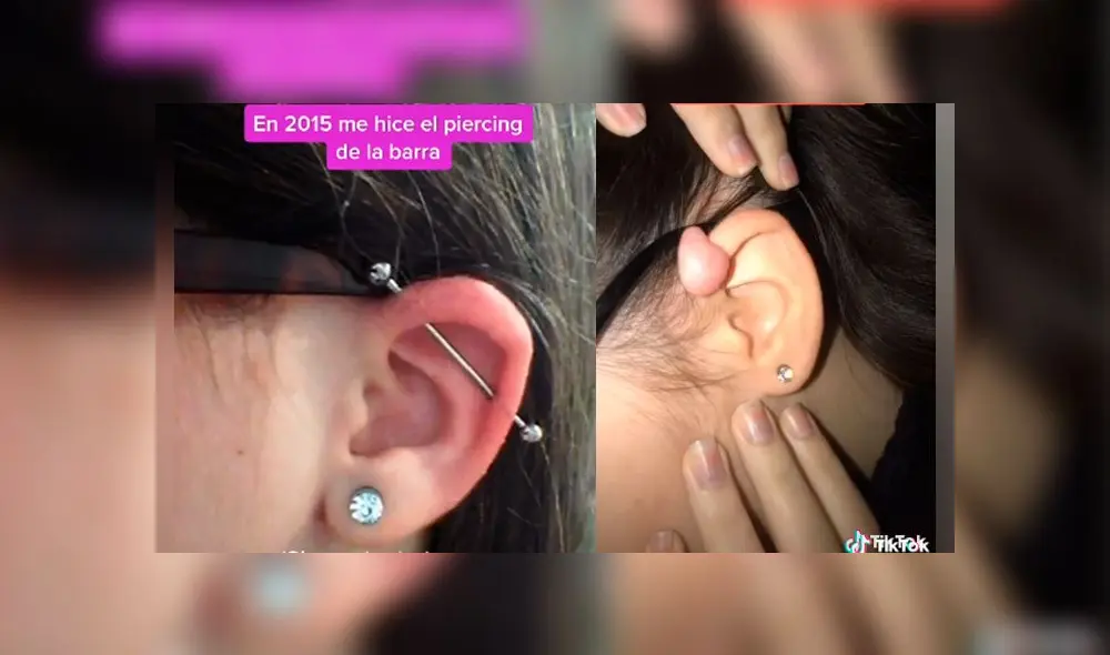 Desliza las imágenes para ver lo que pasó con esta joven y el piercing que se hizo en la oreja. Foto: Luna Fernández/TikTok Desliza las imágenes para ver lo que pasó con esta joven y el piercing que se hizo en la oreja. Foto: Luna Fernández/TikTok