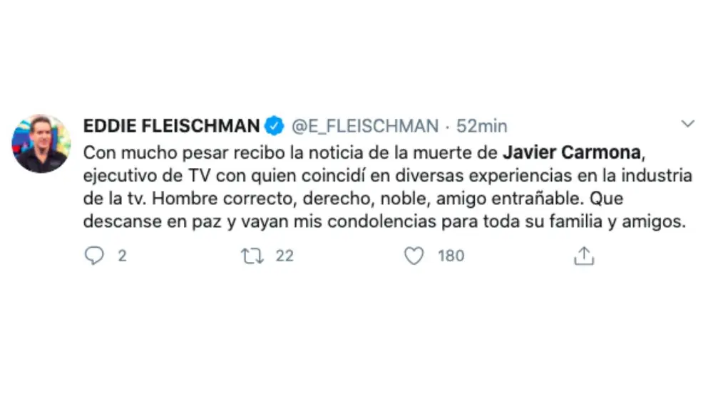 Diversas personalidades lamentaron la pérdida de Javier Carmona este 30 de setiembre. Foto: Captura Twitter