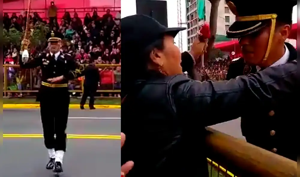 La madre abraza al efectivo emocionada. (Foto: captura video) La madre abraza al efectivo emocionada. (Foto: captura video)