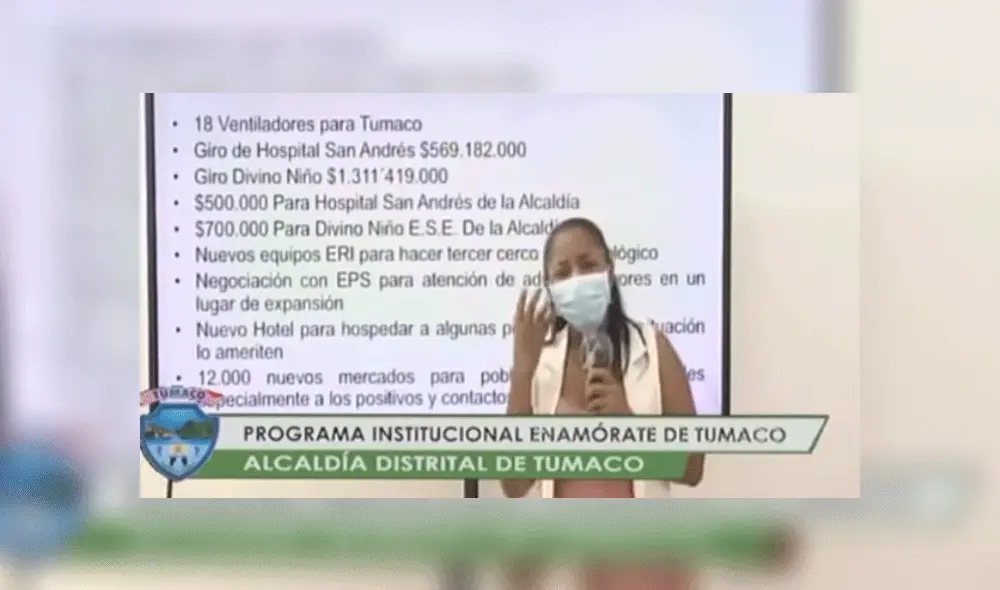 La alcaldesa pidió a sus ciudadanos emplear mascarillas en exteriores. Fuente: Alcaldía Distrital de Tumaco.