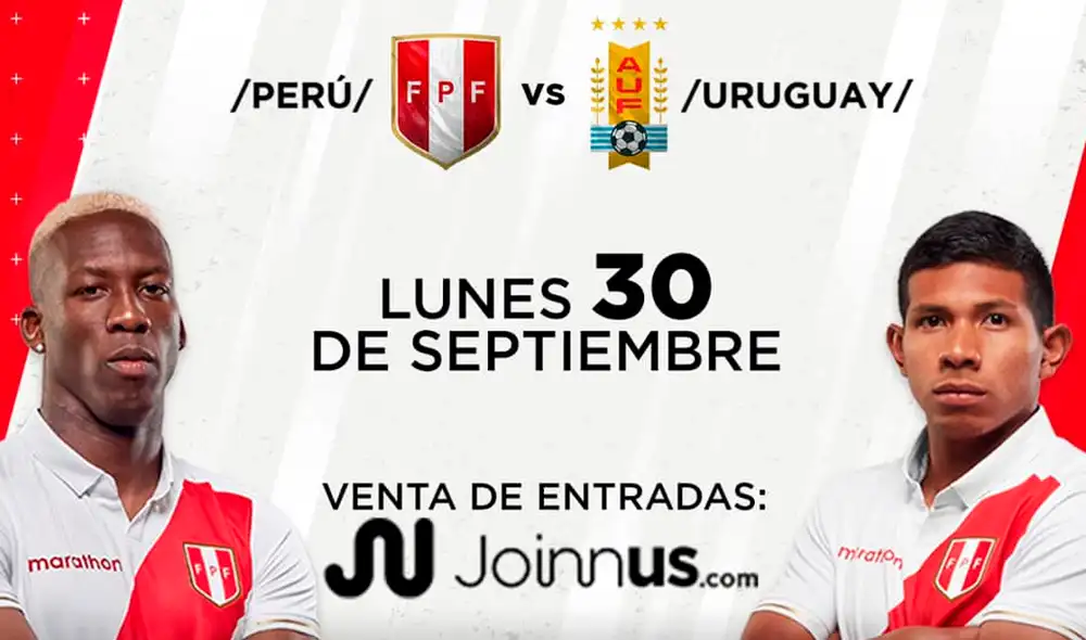 Las entradas para el partido Perú vs. Uruguay estarán disponibles desde el mediodía del 30 de setiembre vía Joinnus. Las entradas para el partido Perú vs. Uruguay estarán disponibles desde el mediodía del 30 de setiembre vía Joinnus.