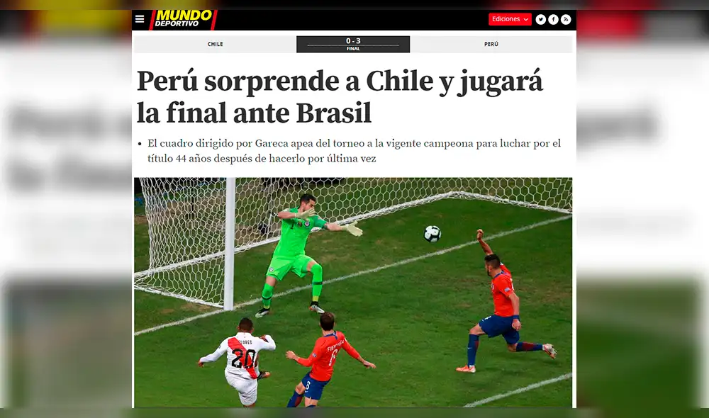 Así reaccionaron los medios internacionales tras la goleada de Perú a la selección chilena