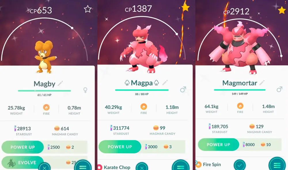 Magby, Magmar y Magmortar shiny en Pokémon GO. Foto: Twitter Magby, Magmar y Magmortar shiny en Pokémon GO. Foto: Twitter