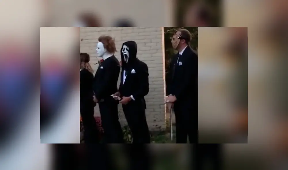 Los invitados asistieron a la ceremonia disfrazados de populares personajes del cine de terror. Video es viral en YouTube. Los invitados asistieron a la ceremonia disfrazados de populares personajes del cine de terror. Video es viral en YouTube.